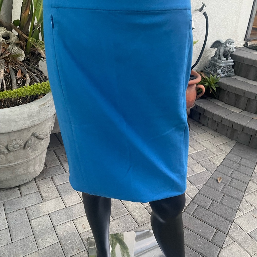 Diane Von Furstenberg Pencil Skirt Womens Size 10 Blue Zip Front Pockets 30x23